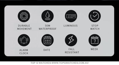 Sport Military Style Alarm Clock Stopwatch LED Digital Dual Time Display Waterproof Watch - Top G Watches