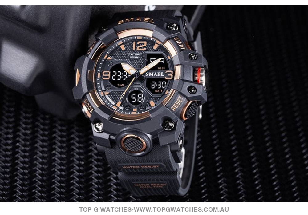 Sport Military Style Alarm Clock Stopwatch LED Digital Dual Time Display Waterproof Watch - Top G Watches