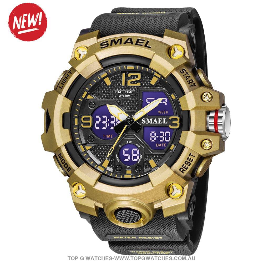 Sport Military Style Alarm Clock Stopwatch LED Digital Dual Time Display Waterproof Watch - Top G Watches