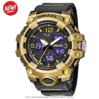 Sport Military Style Alarm Clock Stopwatch LED Digital Dual Time Display Waterproof Watch - Top G Watches