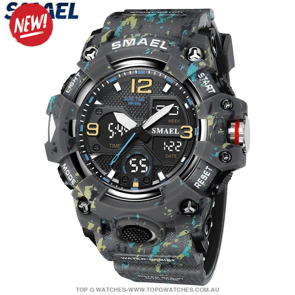 Sport Military Style Alarm Clock Stopwatch LED Digital Dual Time Display Waterproof Watch - Top G Watches
