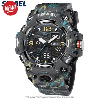 Sport Military Style Alarm Clock Stopwatch LED Digital Dual Time Display Waterproof Watch - Top G Watches