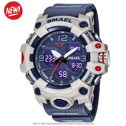 Sport Military Style Alarm Clock Stopwatch LED Digital Dual Time Display Waterproof Watch - Top G Watches