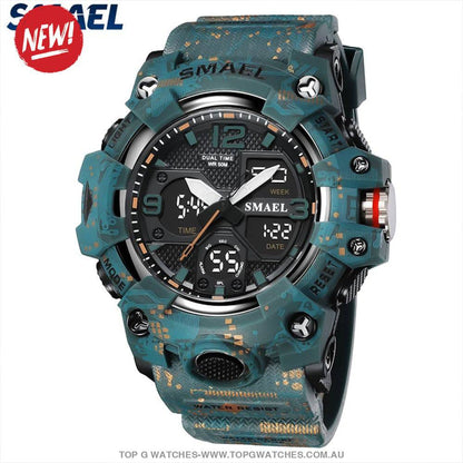 Sport Military Style Alarm Clock Stopwatch LED Digital Dual Time Display Waterproof Watch - Top G Watches