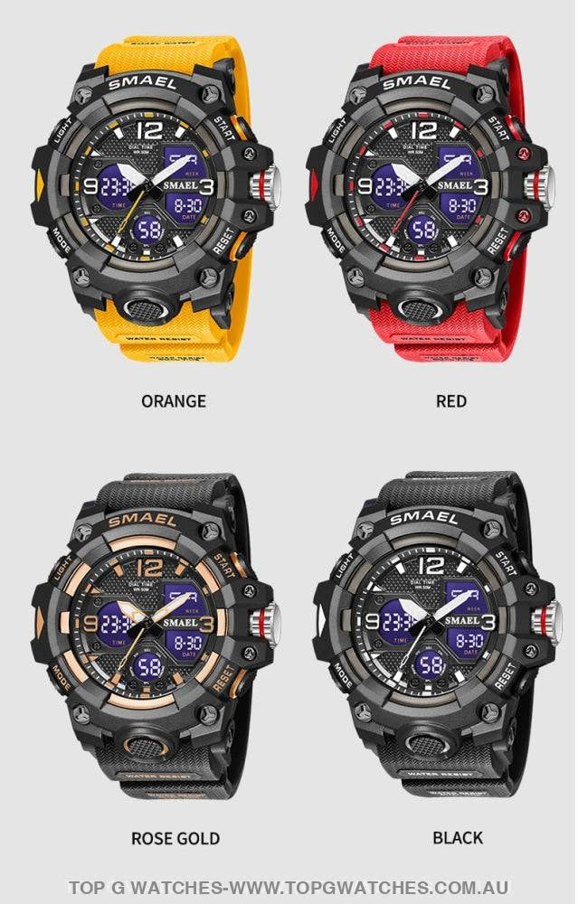 Sport Military Style Alarm Clock Stopwatch LED Digital Dual Time Display Waterproof Watch - Top G Watches