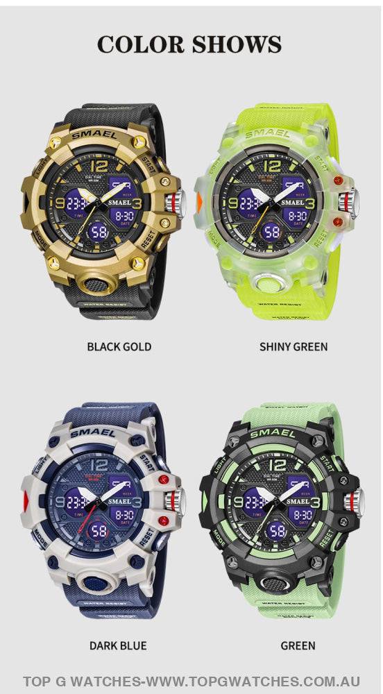 Sport Military Style Alarm Clock Stopwatch LED Digital Dual Time Display Waterproof Watch - Top G Watches