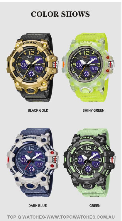 Sport Military Style Alarm Clock Stopwatch LED Digital Dual Time Display Waterproof Watch - Top G Watches