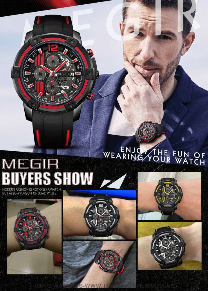 Trending Sports Touring Megir' Quartz Chronograph Sports 30M Waterproof Luminous 2097 Wristwatch - Top G Watches