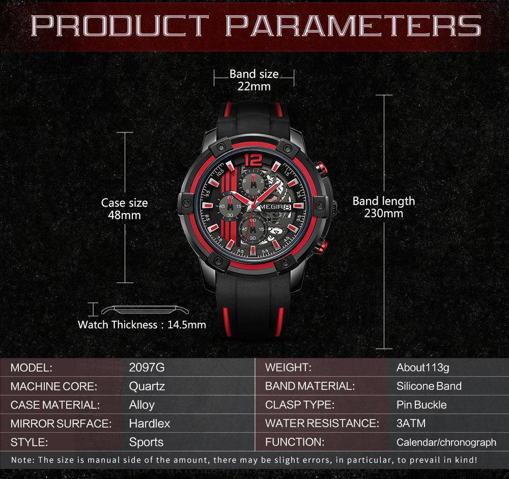 Trending Sports Touring Megir' Quartz Chronograph Sports 30M Waterproof Luminous 2097 Wristwatch - Top G Watches