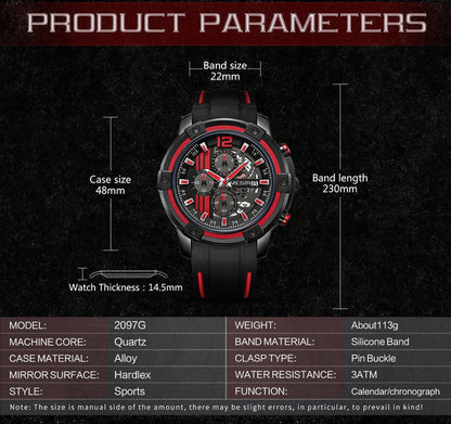 Trending Sports Touring Megir' Quartz Chronograph Sports 30M Waterproof Luminous 2097 Wristwatch - Top G Watches