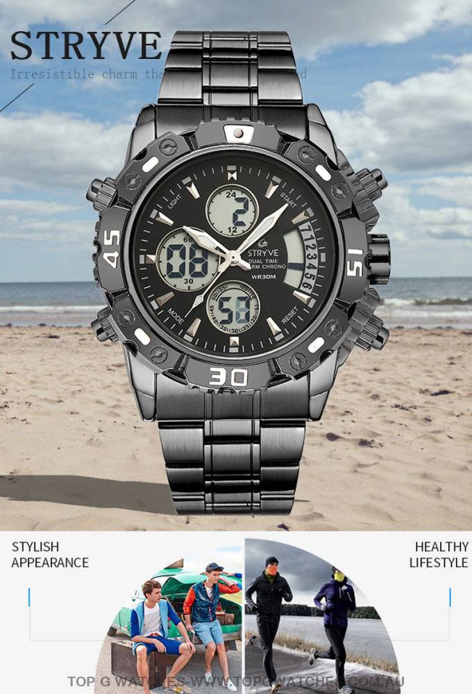 Steel Stryve Luxury Military Quartz Digital Led Waterproof Sports Watch - Top G Watches