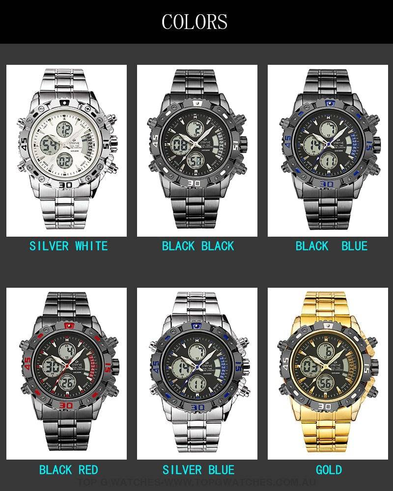 Steel Stryve Luxury Military Quartz Digital Led Waterproof Sports Watch - Top G Watches