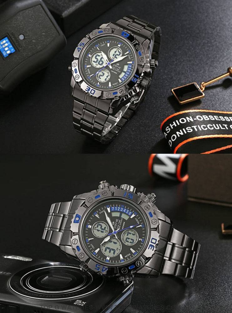 Steel Stryve Luxury Military Quartz Digital Led Waterproof Sports Watch - Top G Watches