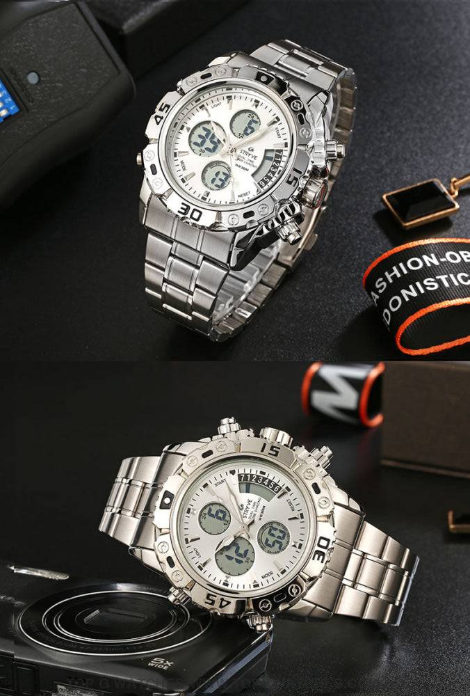 Steel Stryve Luxury Military Quartz Digital Led Waterproof Sports Watch - Top G Watches