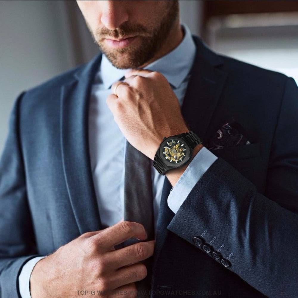 Unique RAW Brushed Metal Design Automatic Mechanical Self-Wind Luxury Wristwatch - Top G Watches