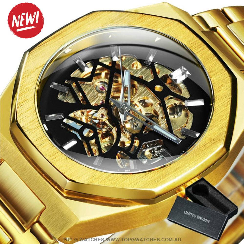 Unique RAW Brushed Metal Design Automatic Mechanical Self-Wind Luxury Wristwatch - Top G Watches