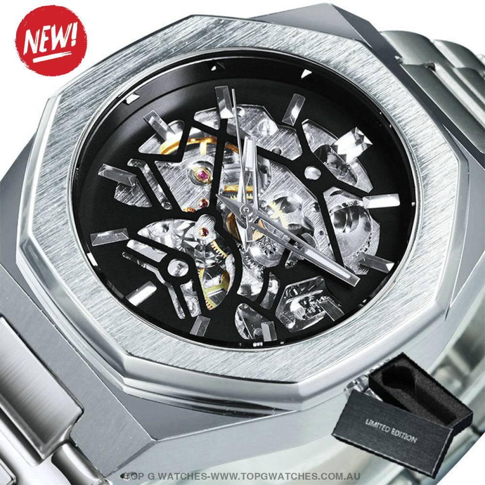 Unique RAW Brushed Metal Design Automatic Mechanical Self-Wind Luxury Wristwatch - Top G Watches