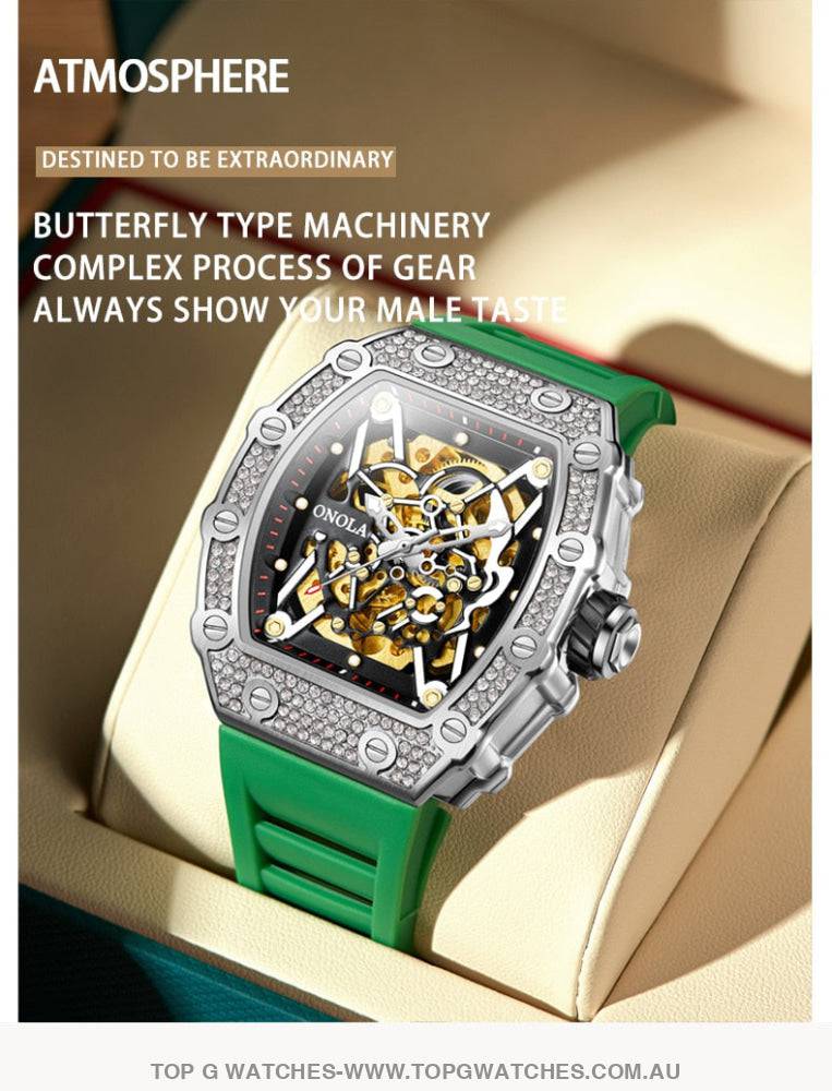 Tonneau Big Diamond Luxury Onola Mechanical Automatic Business Fashion Watch - Top G Watches