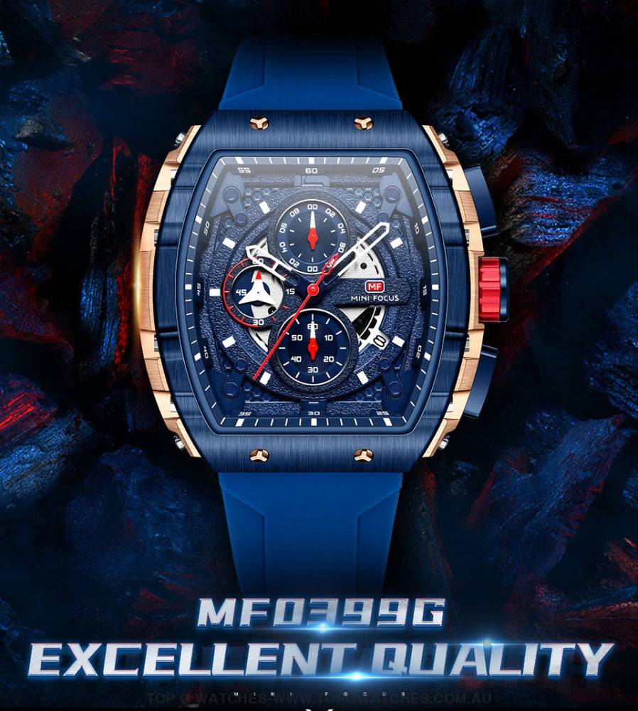 Tonneau Sport Chronograph Mechanical Quartz Fashion Tonneau Dial Wristwatch - Top G Watches
