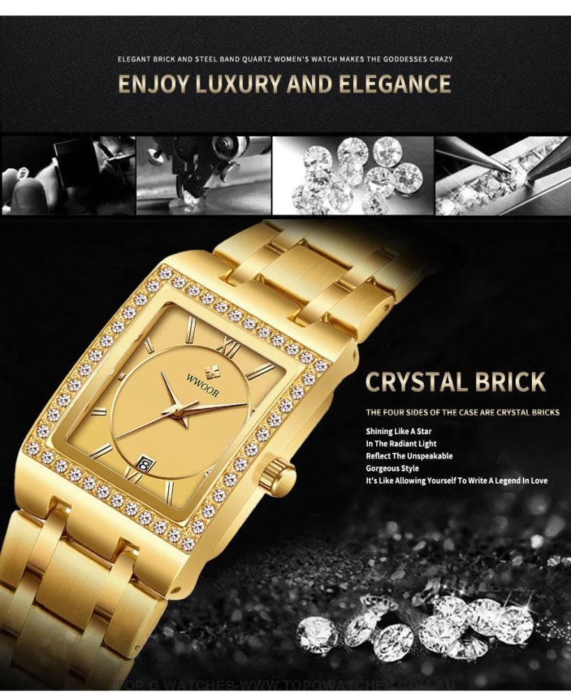 Classy Wwoor Fashion Square Ladies Diamond Jewel Luxury Quartz Dress Watch - Top G Watches