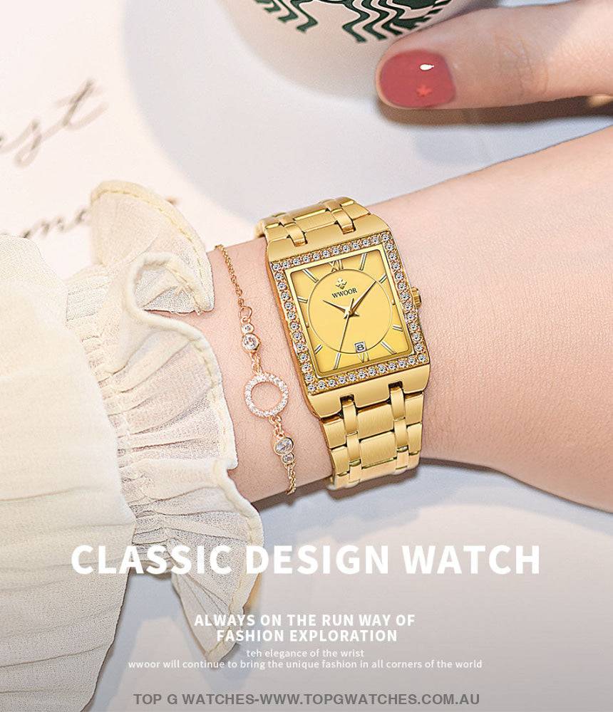 Classy Wwoor Fashion Square Ladies Diamond Jewel Luxury Quartz Dress Watch - Top G Watches