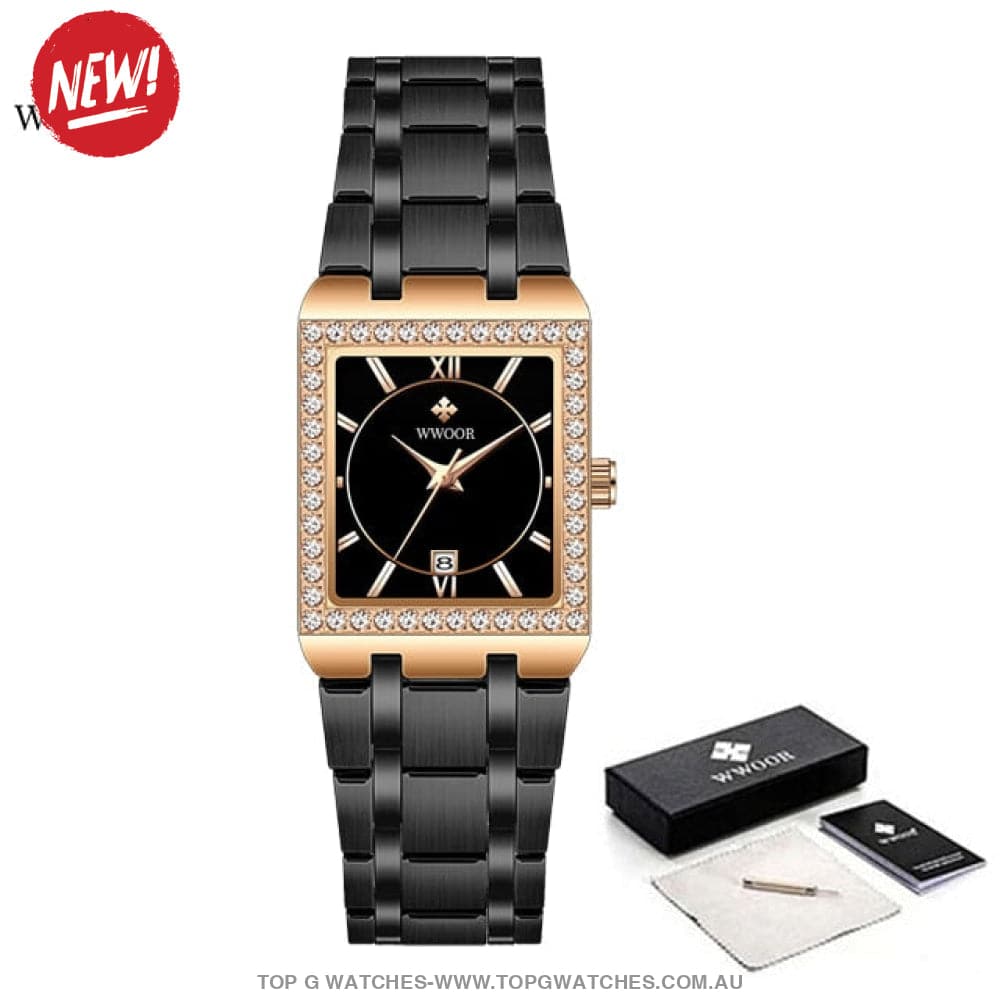 Classy Wwoor Fashion Square Ladies Diamond Jewel Luxury Quartz Dress Watch - Top G Watches