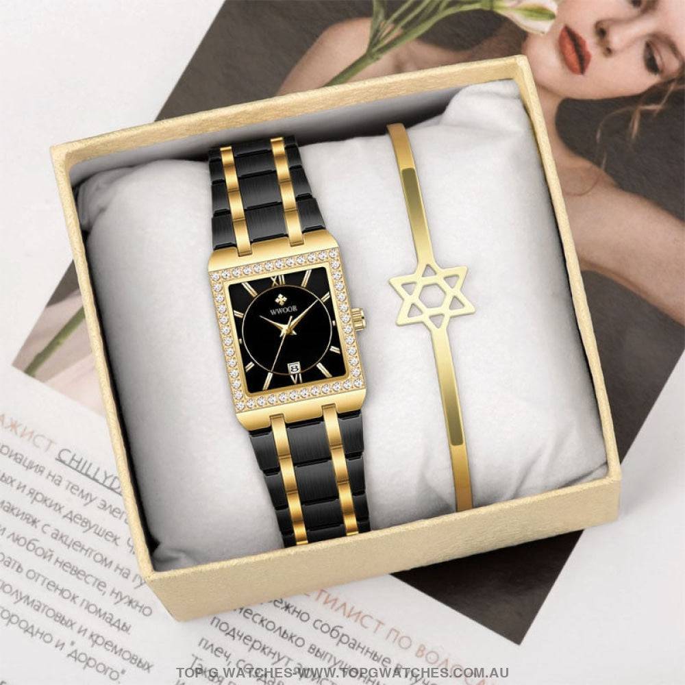 Classy Wwoor Fashion Square Ladies Diamond Jewel Luxury Quartz Dress Watch - Top G Watches